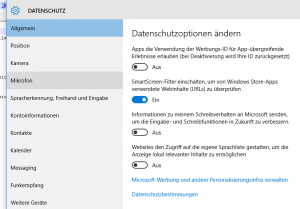 Datenschutzoptionen Windows 10